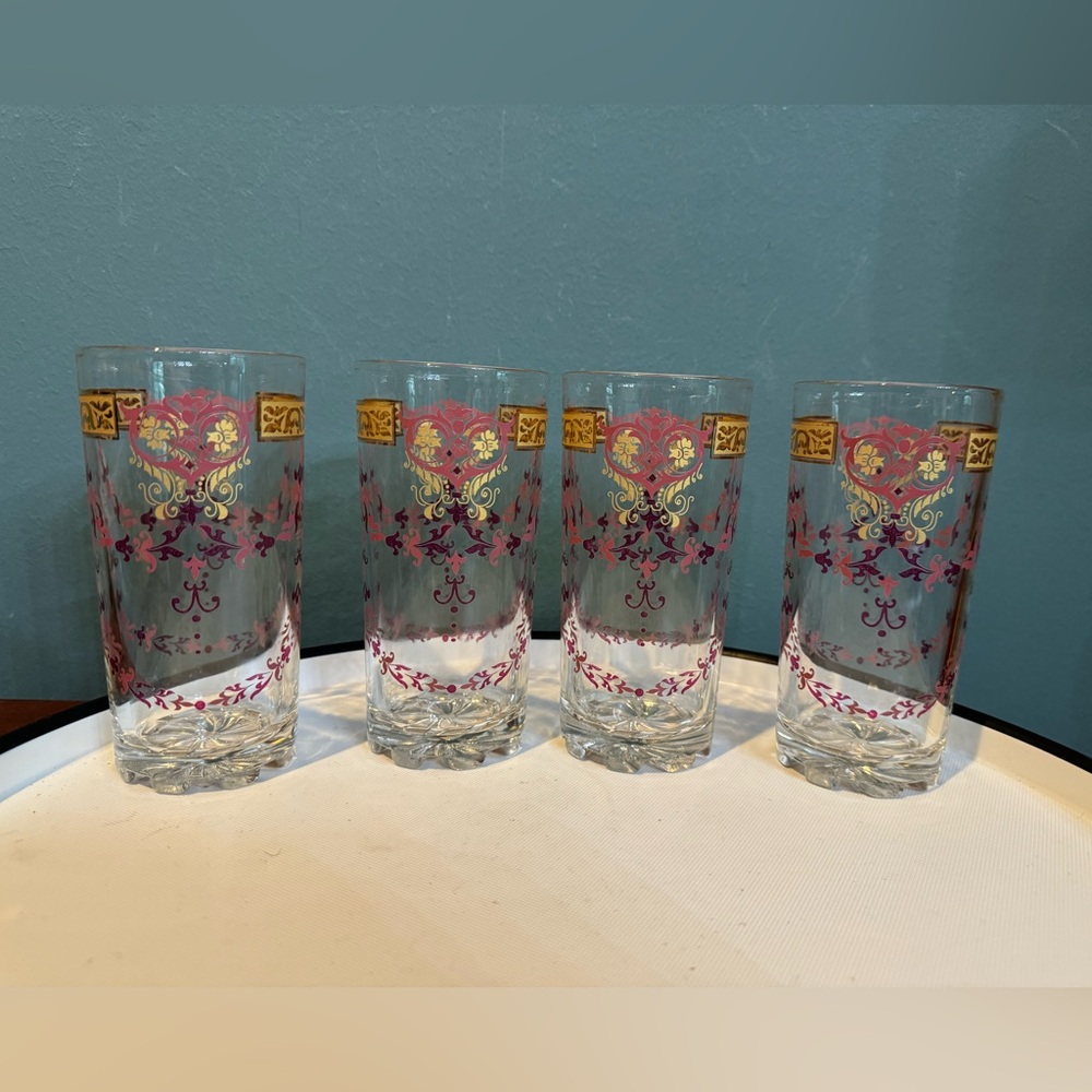 Vintage Cerve Drink Ware Set Of 4, Made In Italy, Gold & Pink, MCM Style